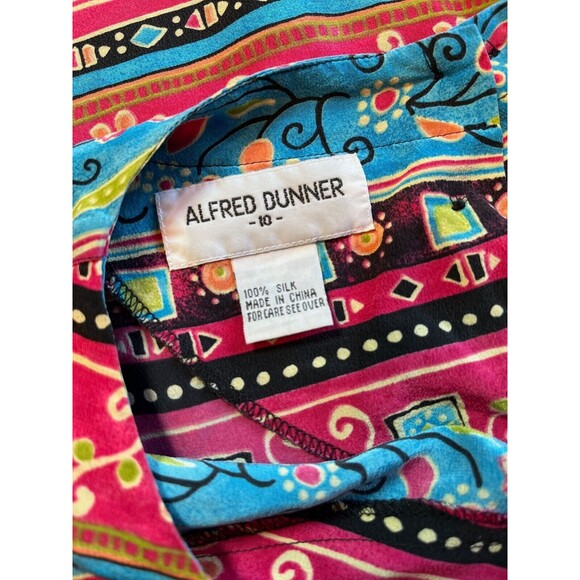 Vintage 90s Alfred Dunner Silk Top‎ Short Sleeve Aztec Floral Flowy Red Blue 10 - Picture 3 of 16